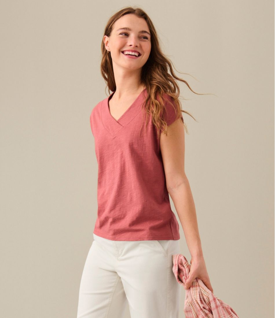 L.L.Bean | Women's Organic Cotton Tee, V-Neck Cap-Sleeve