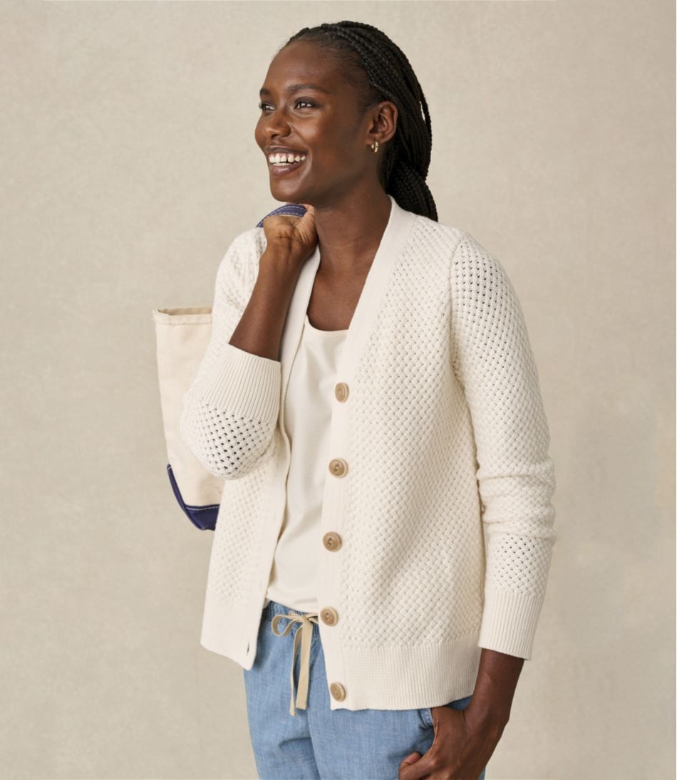 L.L.Bean | Women's Basketweave Sweater, Button-Front Cardigan
