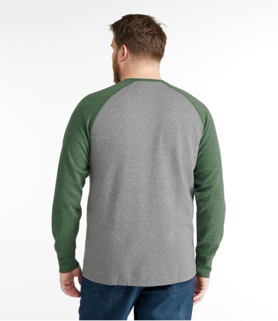 L.L.Bean | Men's Washed Cotton Double-Knit Crewneck, Slightly Fitted Long-Sleeve Colorblock