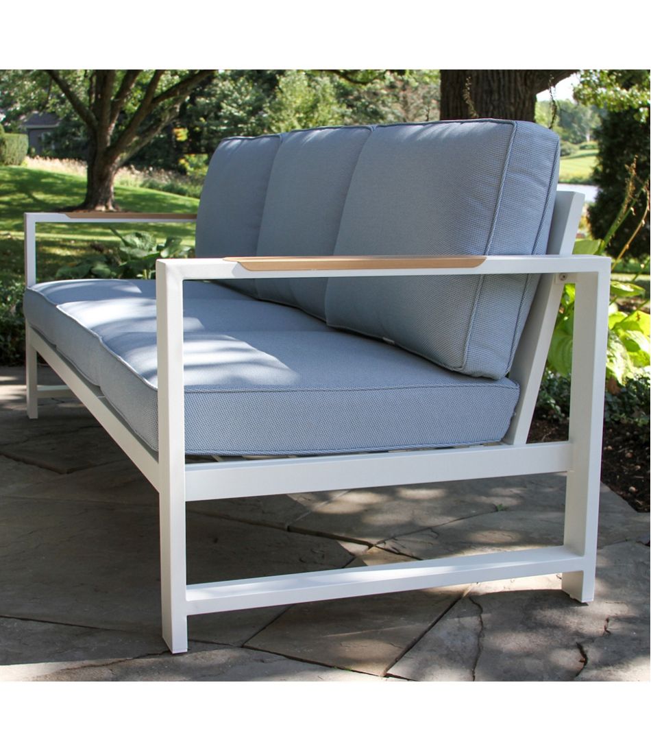 L.L.Bean | White Aluminum Deep Seating Sofa with Blue Cushions