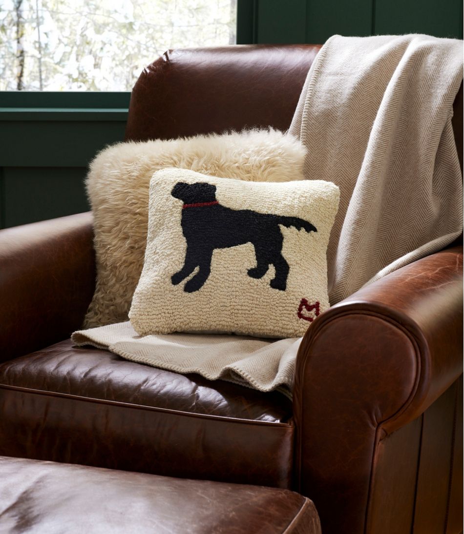L.L.Bean | Wool Hooked Throw Pillow, Black Dog, 14" x 14"