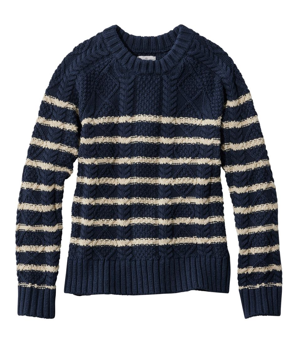 L.L.Bean | Women's Signature Cotton Fisherman Sweater, Crewneck Stripe