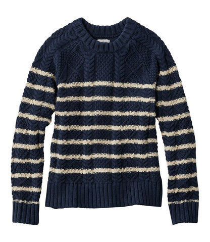 L.L.Bean | Women's Signature Cotton Fisherman Sweater, Crewneck Stripe