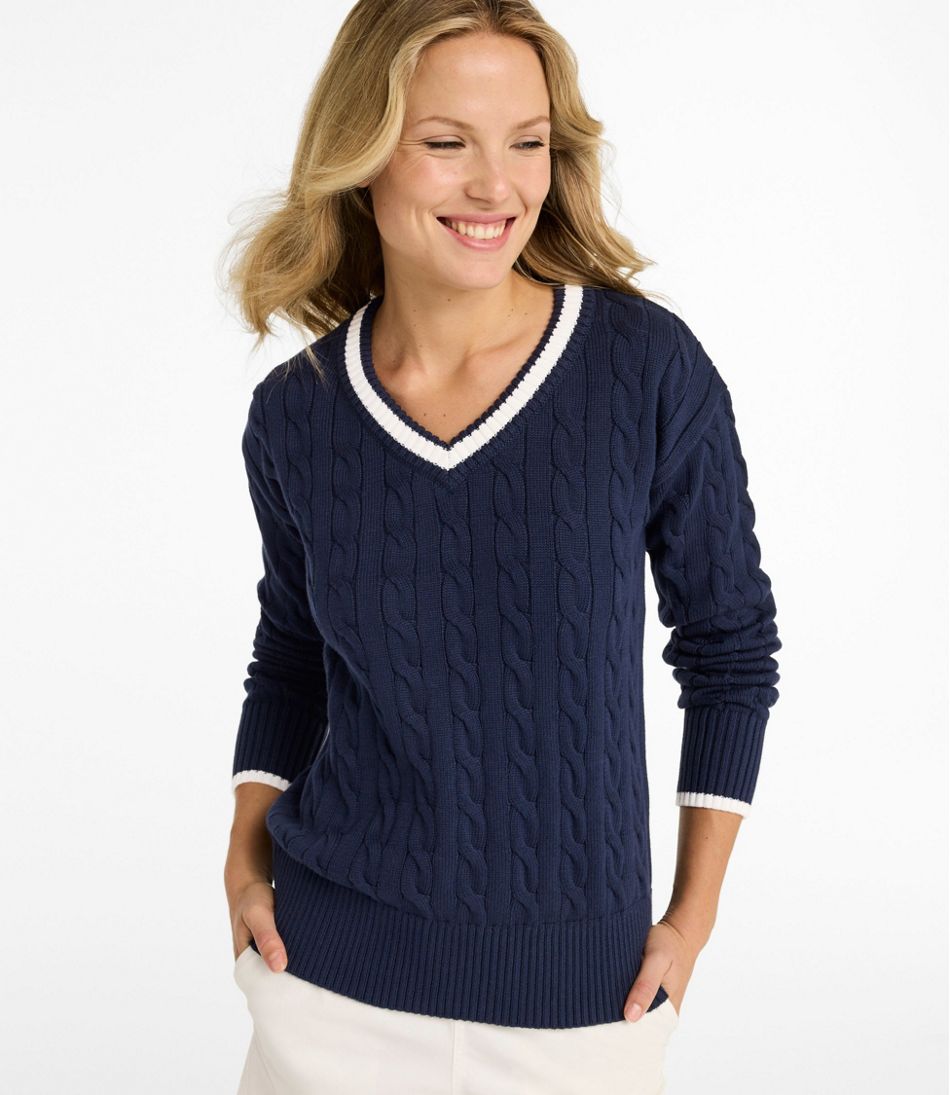 L.L.Bean | Women's The Original Double L® Sweater, Cable V-Neck