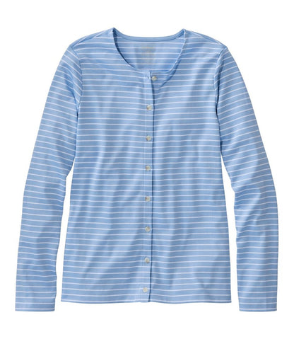 L.L.Bean | Women's Pima Cotton Tee, Long-Sleeve Crewneck Cardigan Stripe