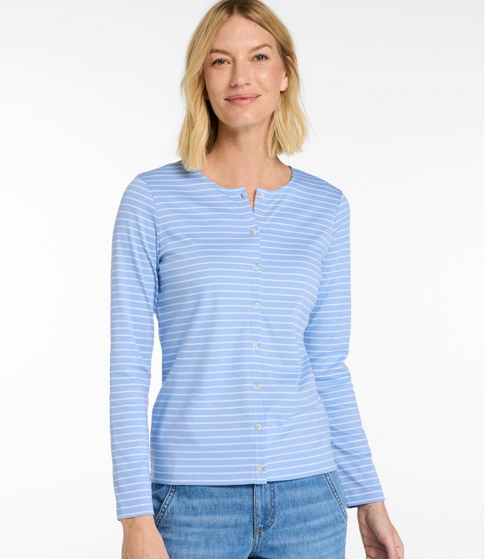 L.L.Bean | Women's Pima Cotton Tee, Long-Sleeve Crewneck Cardigan Stripe