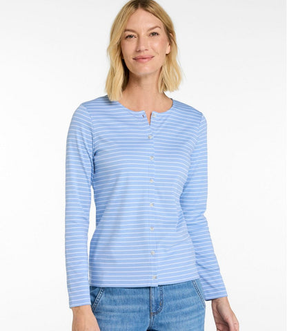 L.L.Bean | Women's Pima Cotton Tee, Long-Sleeve Crewneck Cardigan Stripe
