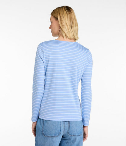 L.L.Bean | Women's Pima Cotton Tee, Long-Sleeve Crewneck Cardigan Stripe