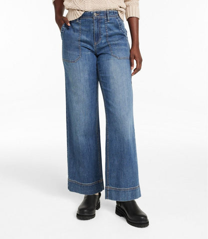 L.L.Bean | Women's Signature Utility Jeans, Mid-Rise Wide-Leg Ankle