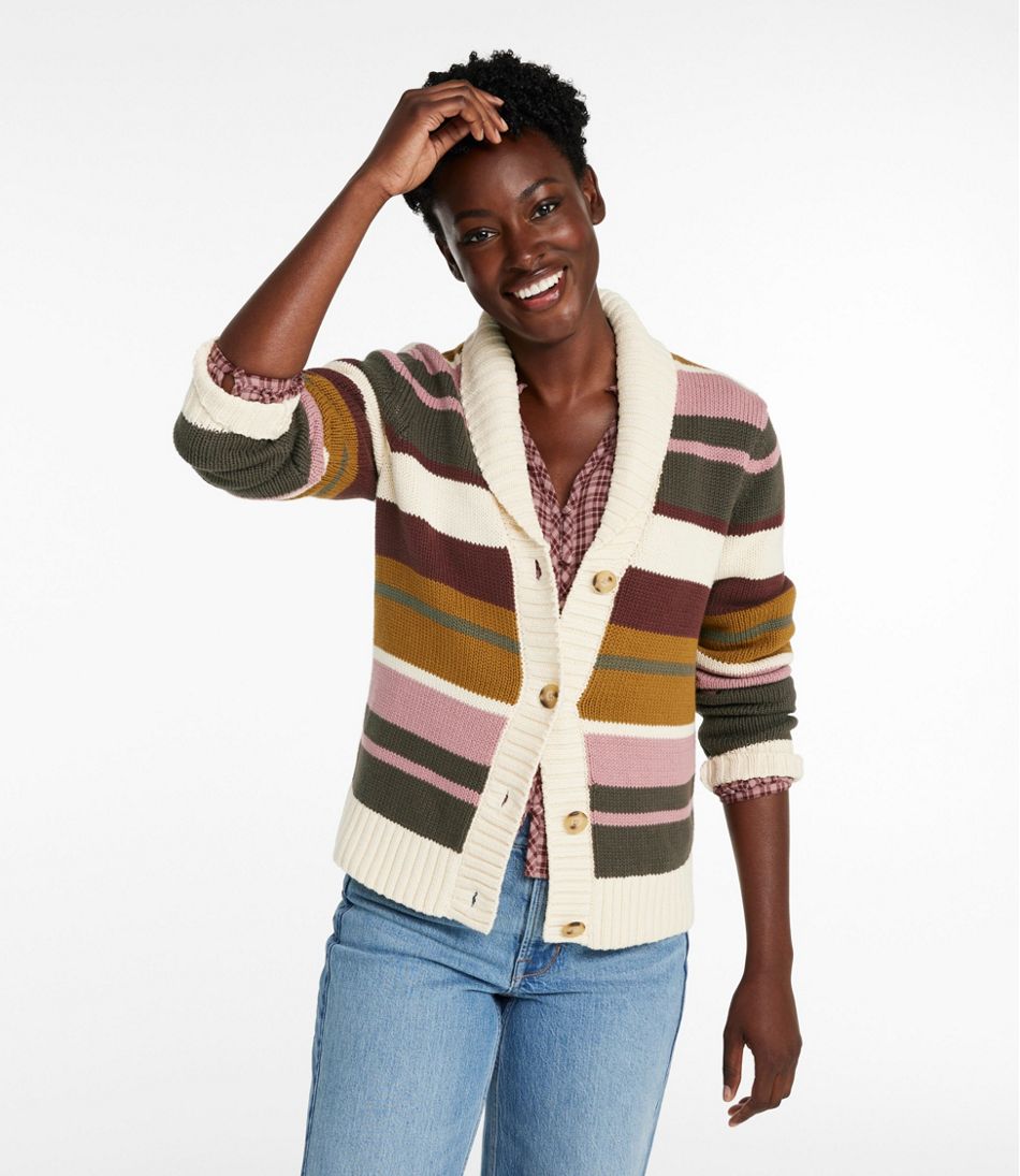 L.L.Bean | Women's Signature Original Cotton Sweater, Shawl Cardigan Stripe
