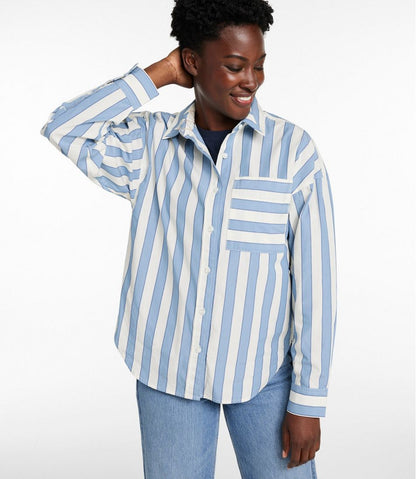 L.L.Bean | Women's Signature Premium Essential Poplin Shirt, Long-Sleeve Novelty Stripe