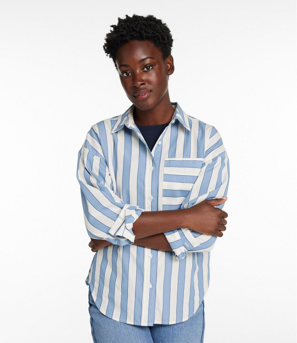 L.L.Bean | Women's Signature Premium Essential Poplin Shirt, Long-Sleeve Novelty Stripe