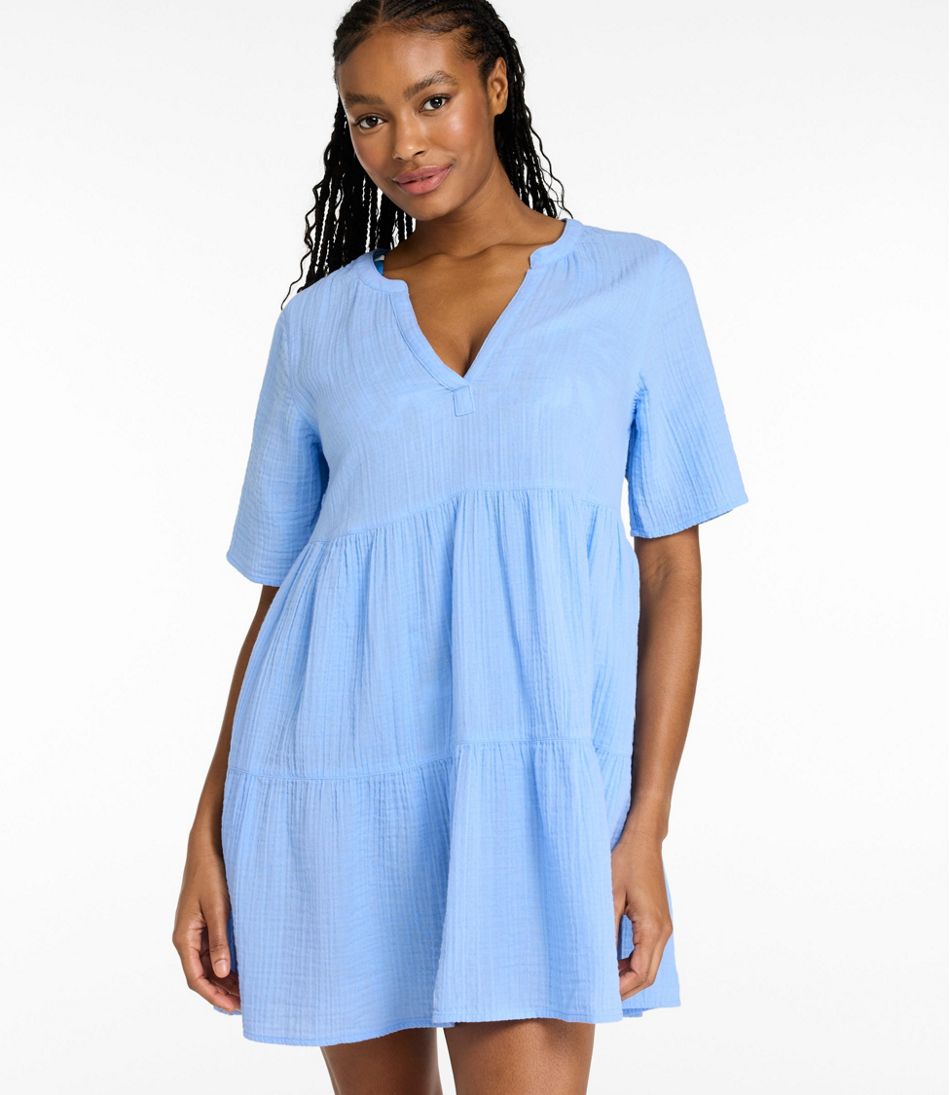 L.L.Bean | Women's Cloud Gauze Cover-Up Tiered Dress, Print