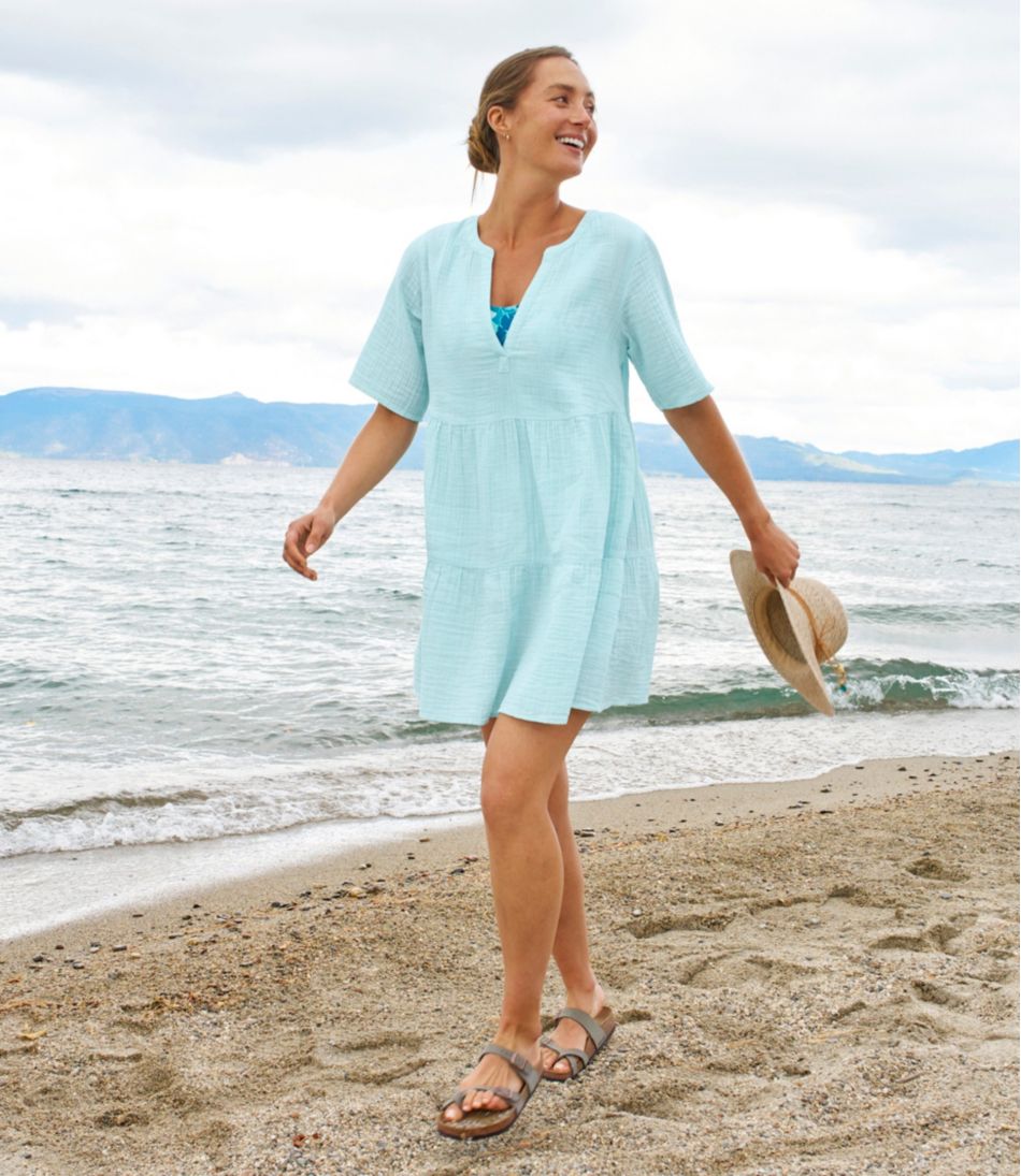 L.L.Bean | Women's Cloud Gauze Cover-Up Tiered Dress, Print