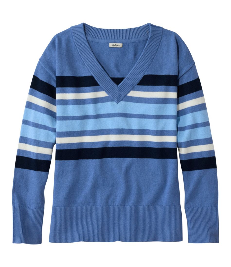 L.L.Bean | Women's Cotton/Cashmere Sweater, V-Neck Stripe