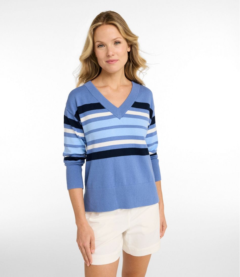 L.L.Bean | Women's Cotton/Cashmere Sweater, V-Neck Stripe