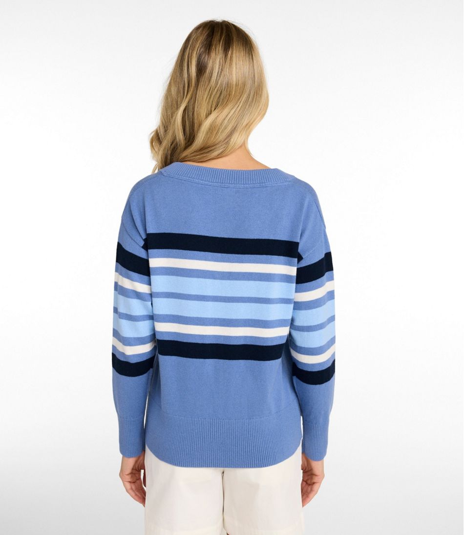 L.L.Bean | Women's Cotton/Cashmere Sweater, V-Neck Stripe