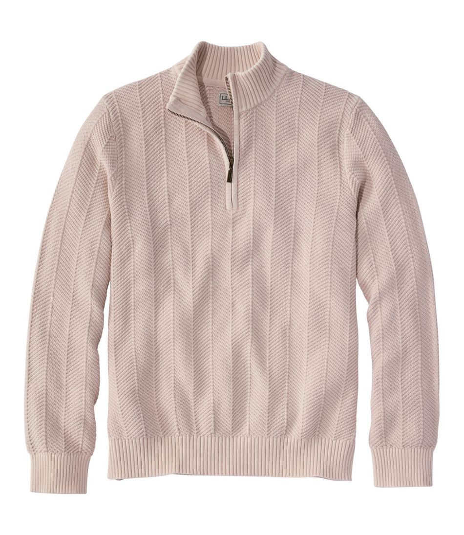 L.L.Bean | Men's Sunwashed Textured Cotton Sweater, Herringbone 1/4 Zip