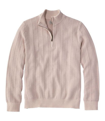 L.L.Bean | Men's Sunwashed Textured Cotton Sweater, Herringbone 1/4 Zip