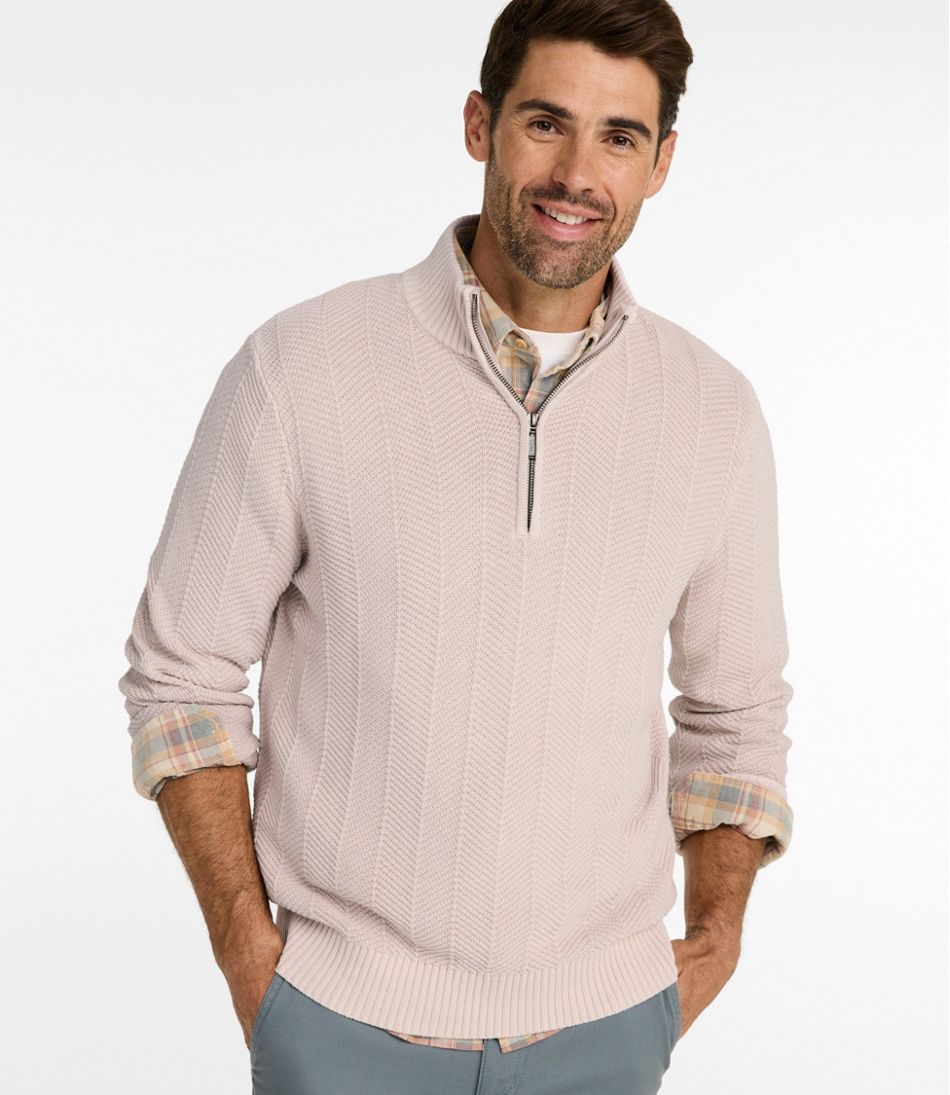 L.L.Bean | Men's Sunwashed Textured Cotton Sweater, Herringbone 1/4 Zip