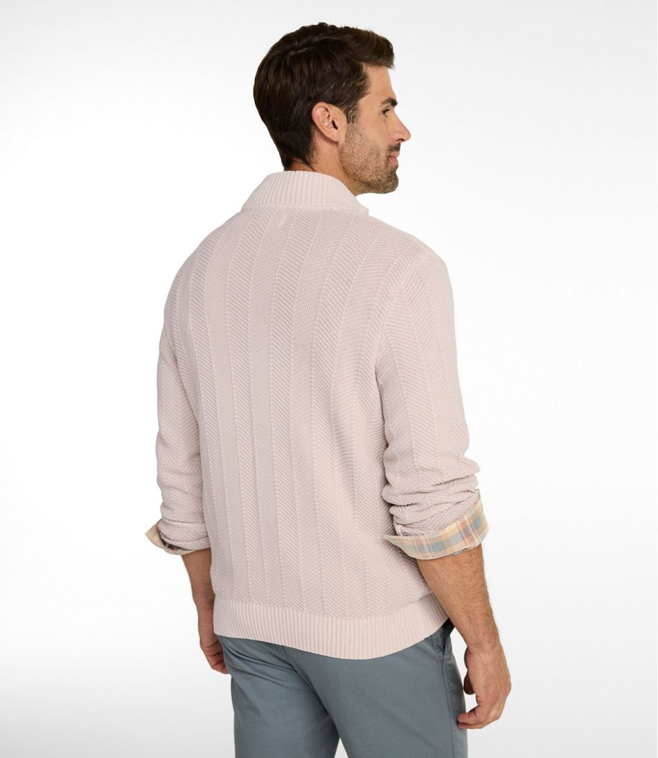 L.L.Bean | Men's Sunwashed Textured Cotton Sweater, Herringbone 1/4 Zip
