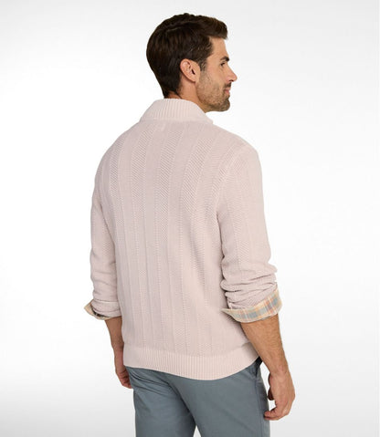L.L.Bean | Men's Sunwashed Textured Cotton Sweater, Herringbone 1/4 Zip