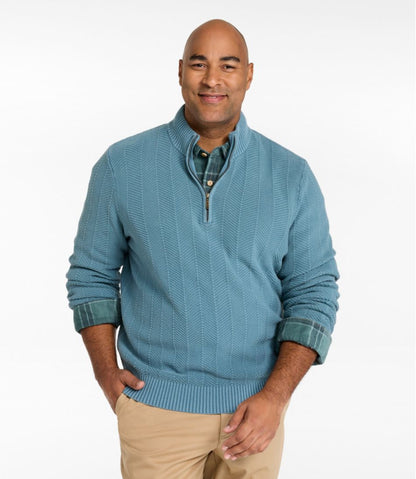 L.L.Bean | Men's Sunwashed Textured Cotton Sweater, Herringbone 1/4 Zip
