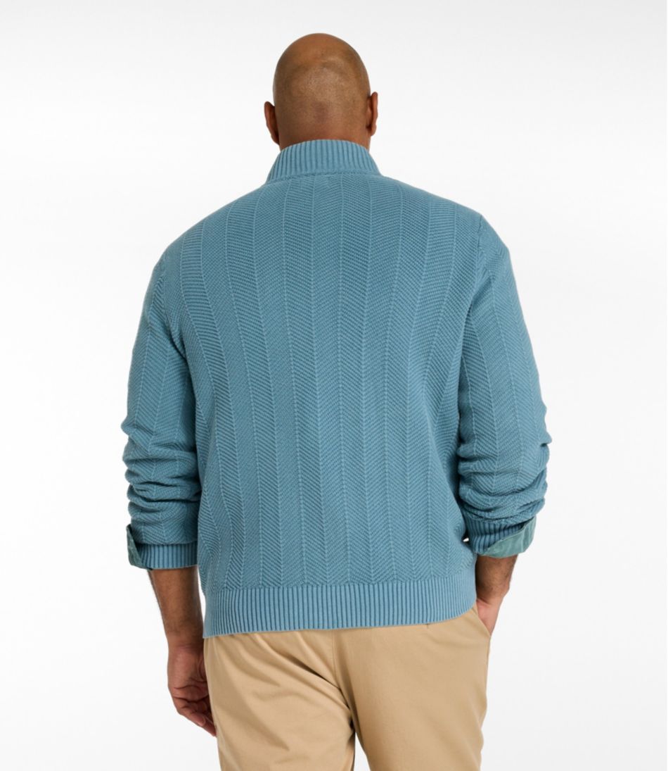L.L.Bean | Men's Sunwashed Textured Cotton Sweater, Herringbone 1/4 Zip