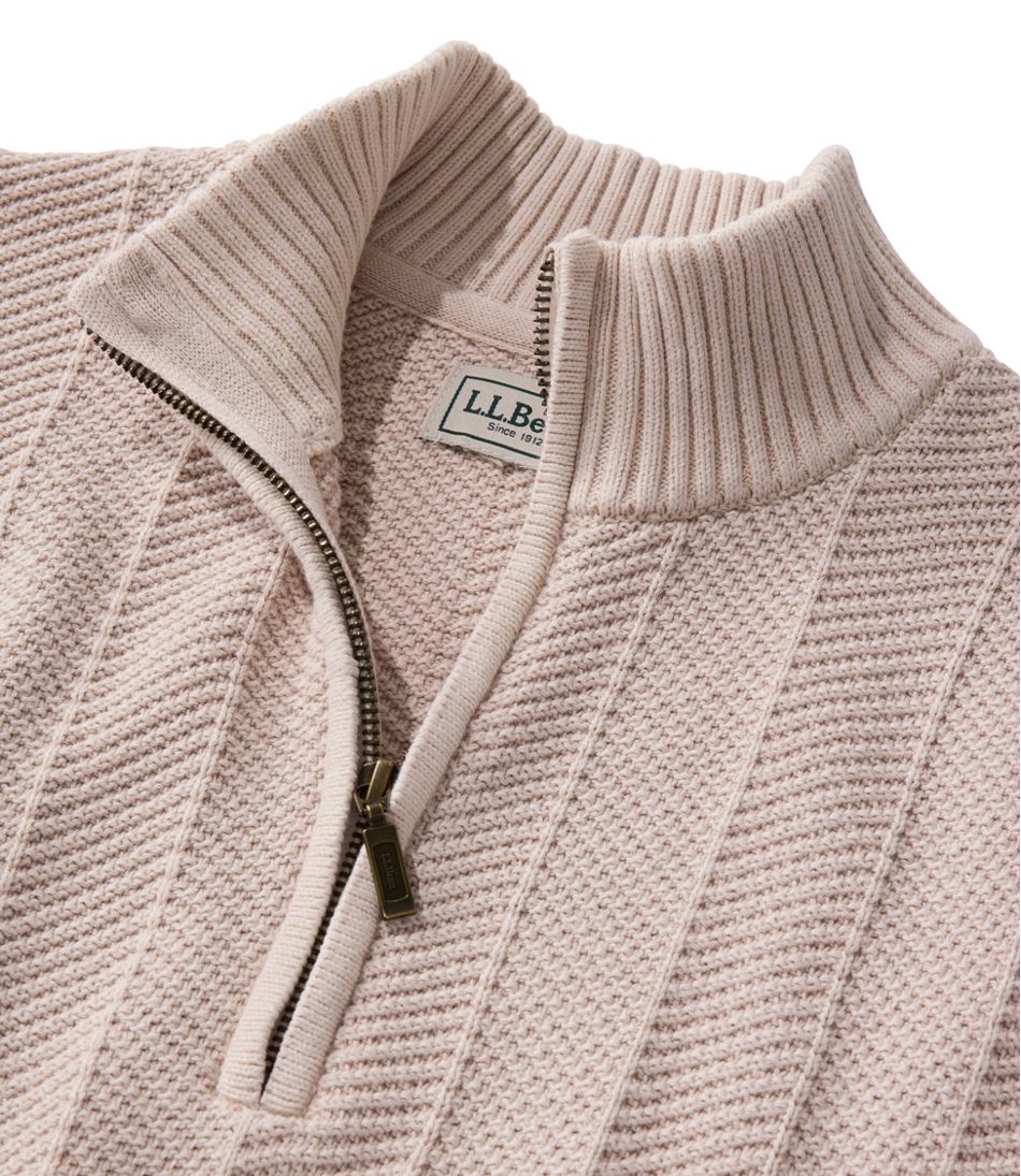 L.L.Bean | Men's Sunwashed Textured Cotton Sweater, Herringbone 1/4 Zip