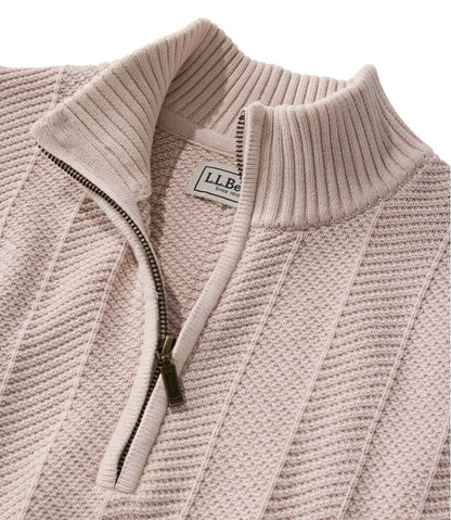 L.L.Bean | Men's Sunwashed Textured Cotton Sweater, Herringbone 1/4 Zip
