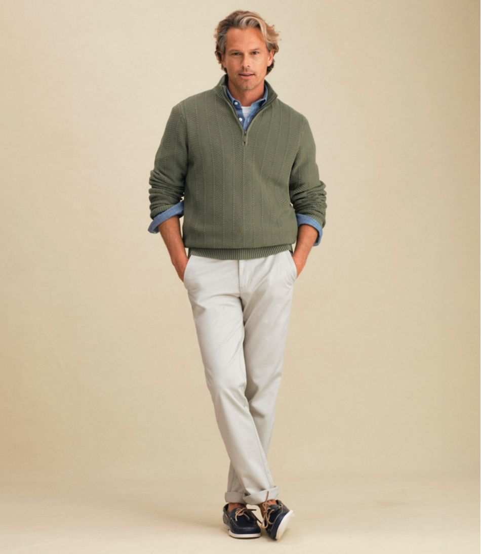 L.L.Bean | Men's Sunwashed Textured Cotton Sweater, Herringbone 1/4 Zip