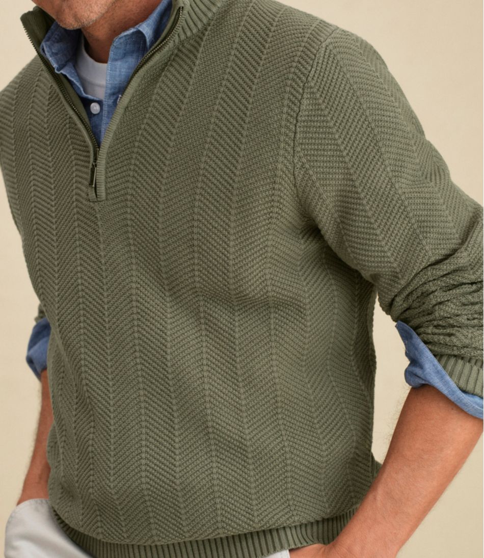L.L.Bean | Men's Sunwashed Textured Cotton Sweater, Herringbone 1/4 Zip