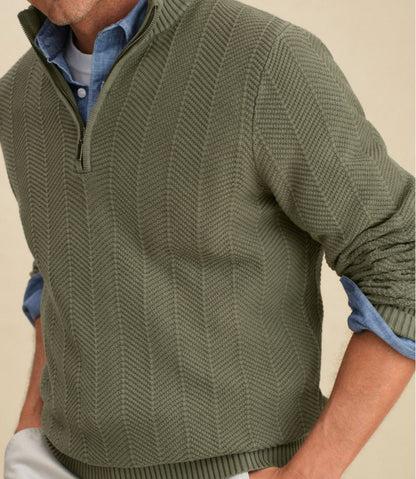 L.L.Bean | Men's Sunwashed Textured Cotton Sweater, Herringbone 1/4 Zip