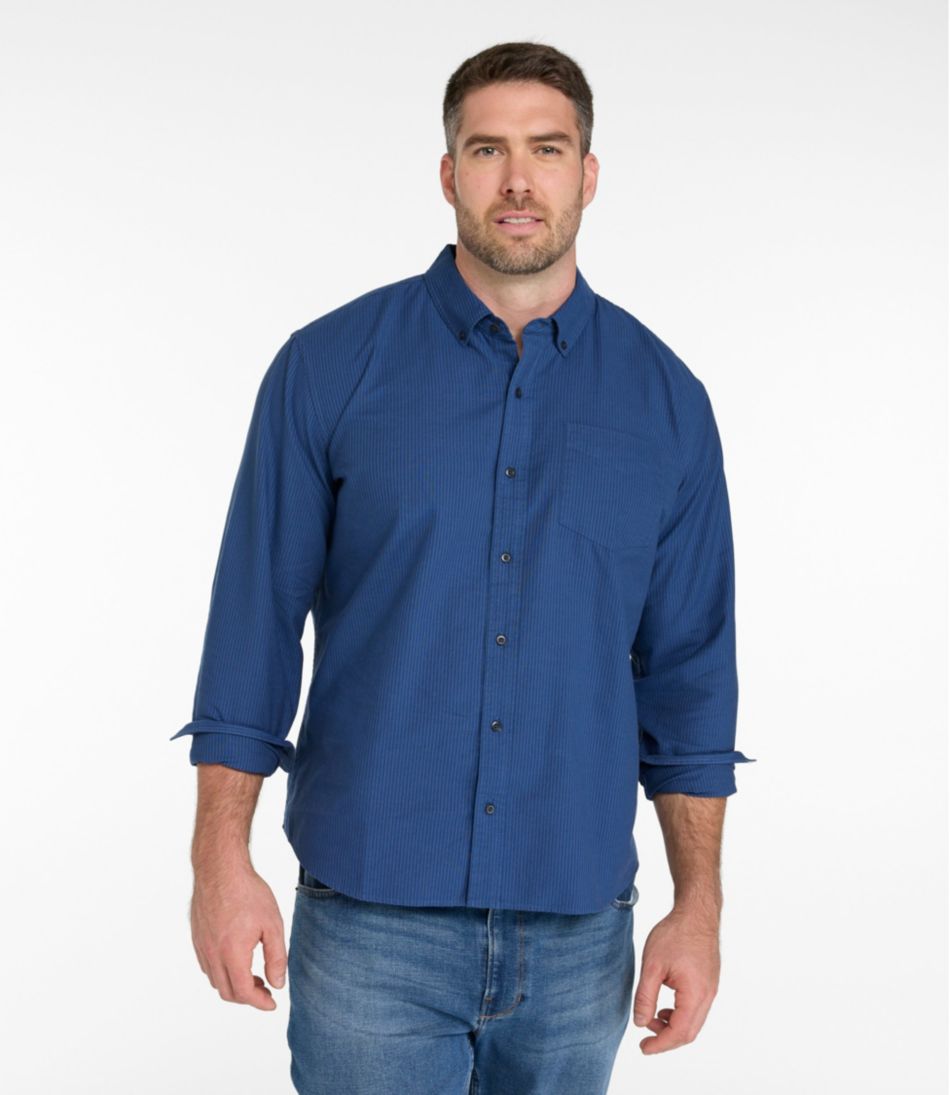 L.L.Bean | Men's Sunwashed Oxford Shirt, Slightly Fitted Untucked Fit, Stripe