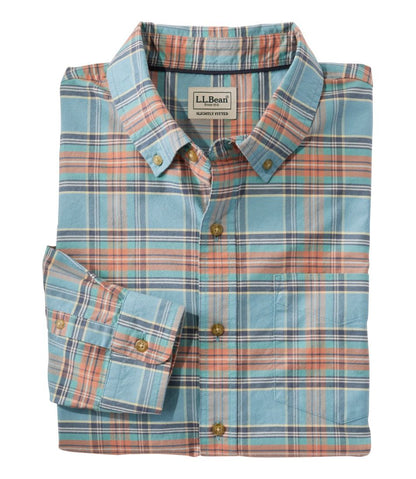L.L.Bean | Men's Sunwashed Oxford Shirt, Slightly Fitted Untucked Fit, Plaid