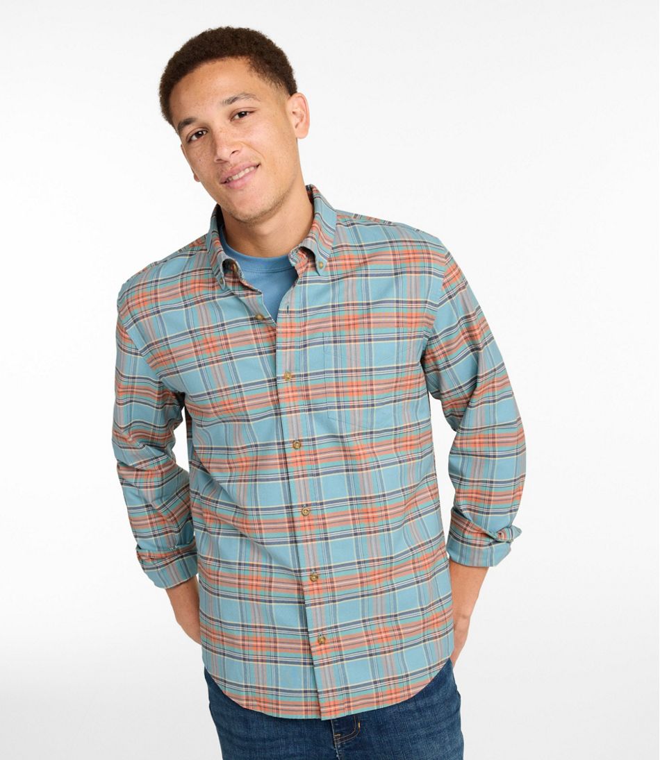 L.L.Bean | Men's Sunwashed Oxford Shirt, Slightly Fitted Untucked Fit, Plaid