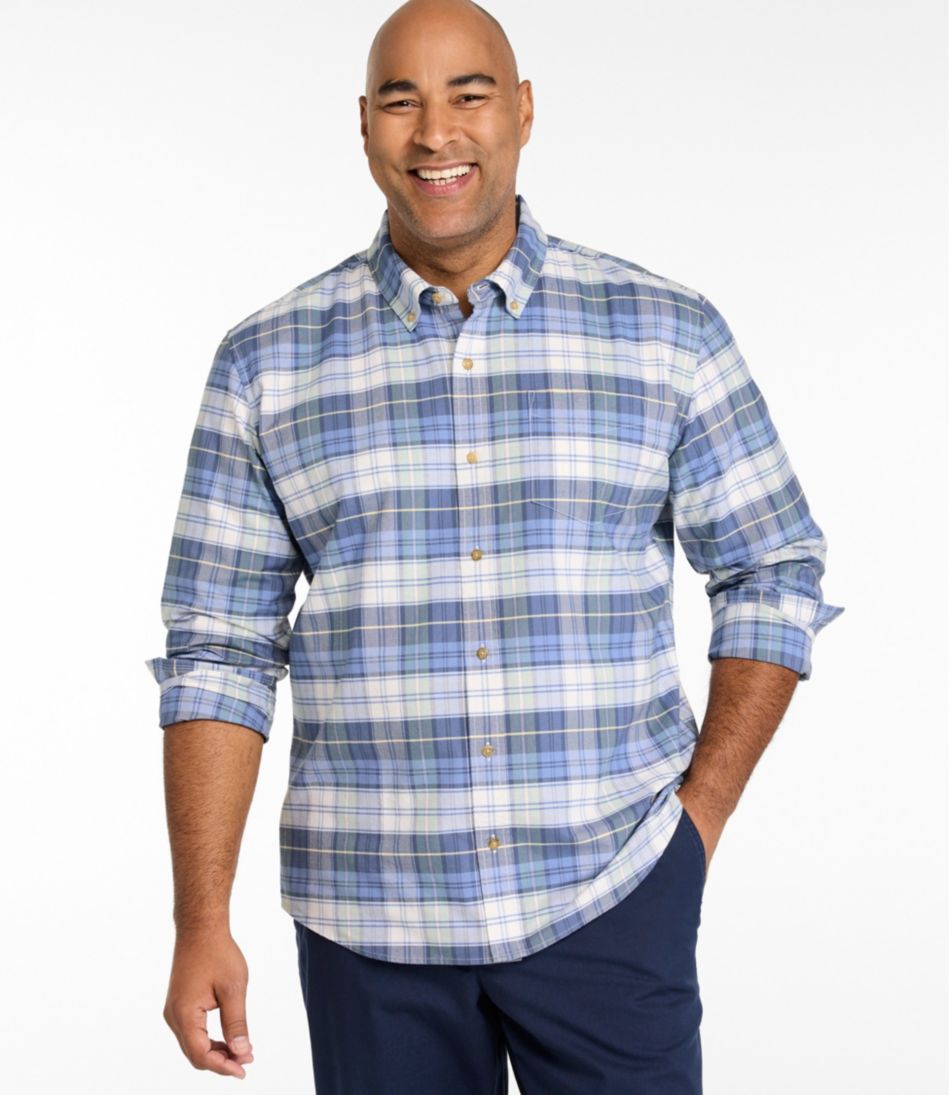 L.L.Bean | Men's Sunwashed Oxford Shirt, Slightly Fitted Untucked Fit, Plaid