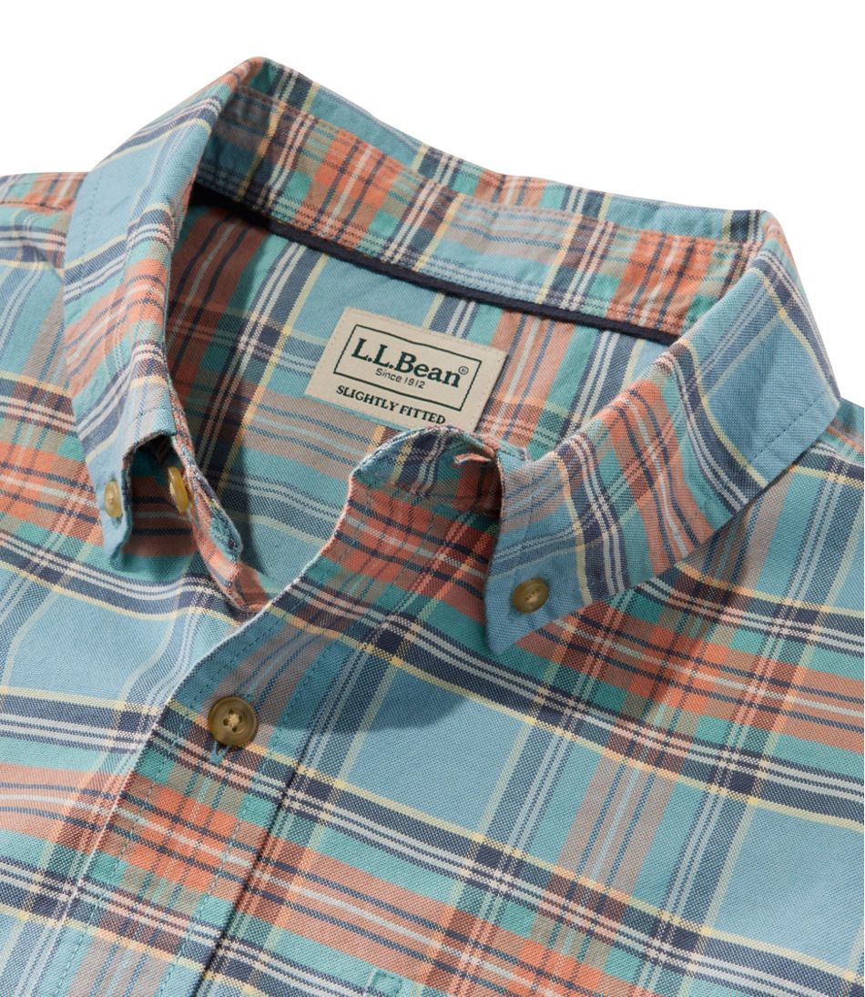 L.L.Bean | Men's Sunwashed Oxford Shirt, Slightly Fitted Untucked Fit, Plaid