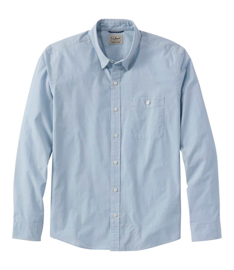 L.L.Bean | Men's Comfort Stretch Performance® Chambray Shirt, Long-Sleeve, Slightly Fitted Untucked Fit