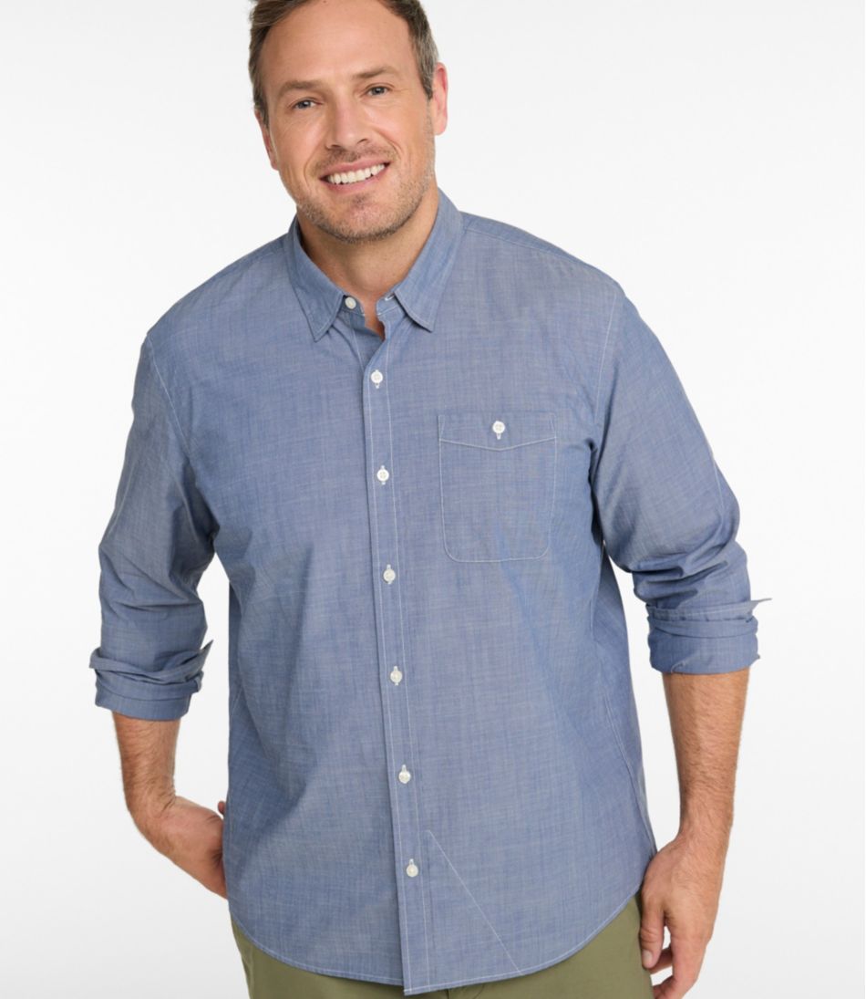 L.L.Bean | Men's Comfort Stretch Performance® Chambray Shirt, Long-Sleeve, Slightly Fitted Untucked Fit
