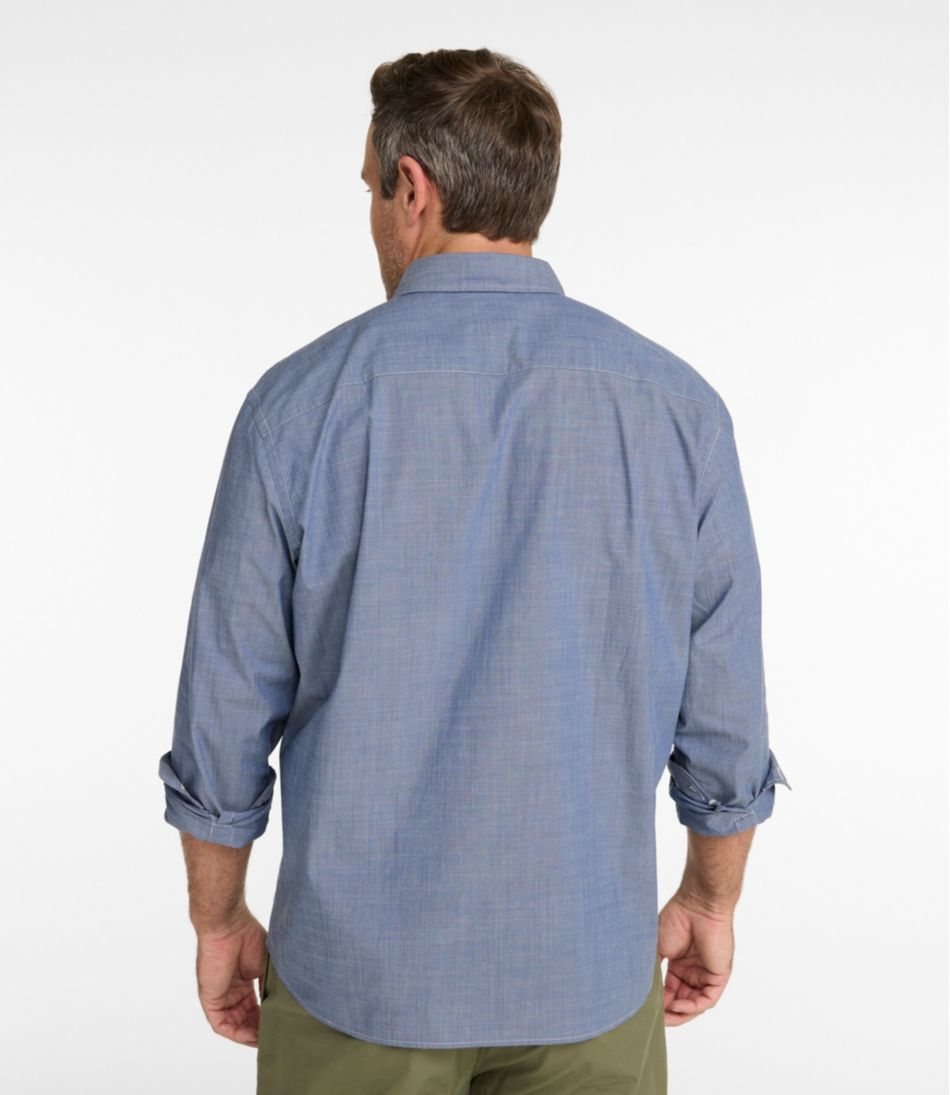 L.L.Bean | Men's Comfort Stretch Performance® Chambray Shirt, Long-Sleeve, Slightly Fitted Untucked Fit