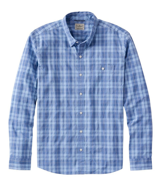 L.L.Bean | Men's Comfort Stretch Performance® Chambray Shirt, Long-Sleeve, Slightly Fitted Untucked Fit, Plaid