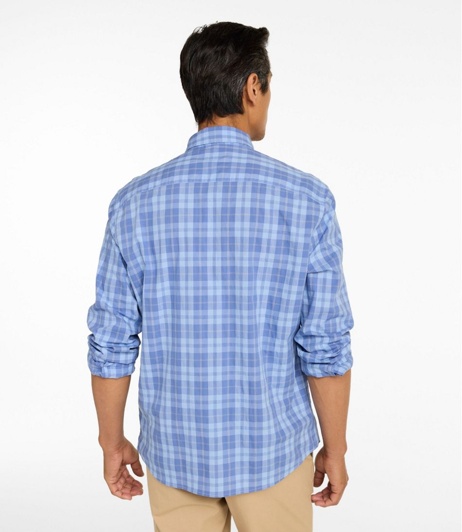 L.L.Bean | Men's Comfort Stretch Performance® Chambray Shirt, Long-Sleeve, Slightly Fitted Untucked Fit, Plaid
