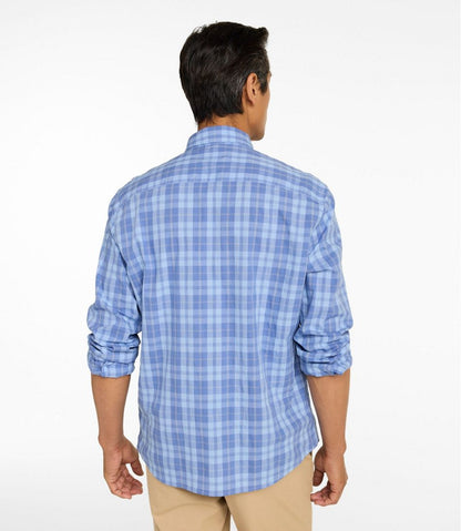 L.L.Bean | Men's Comfort Stretch Performance® Chambray Shirt, Long-Sleeve, Slightly Fitted Untucked Fit, Plaid