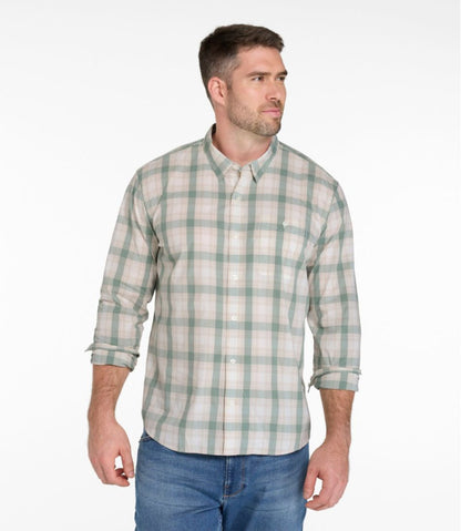 L.L.Bean | Men's Comfort Stretch Performance® Chambray Shirt, Long-Sleeve, Slightly Fitted Untucked Fit, Plaid