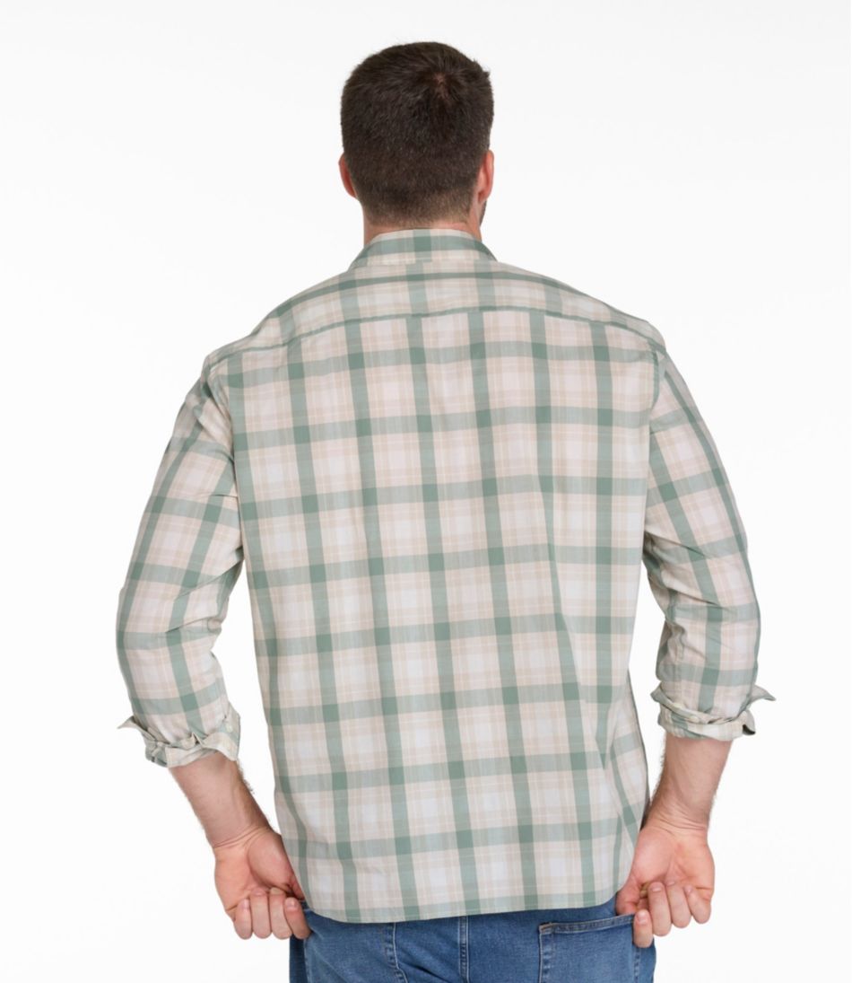 L.L.Bean | Men's Comfort Stretch Performance® Chambray Shirt, Long-Sleeve, Slightly Fitted Untucked Fit, Plaid