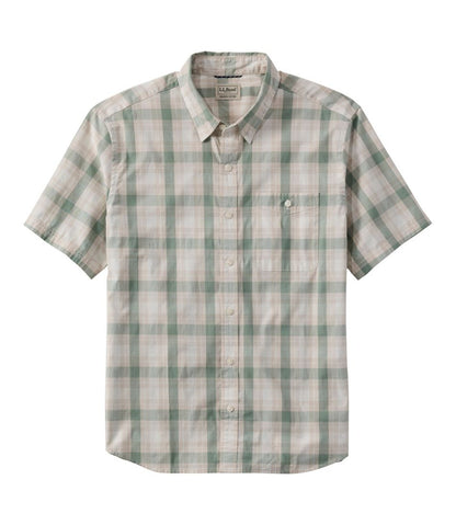 L.L.Bean | Men's Comfort Stretch Performance® Chambray Shirt, Short-Sleeve, Slightly Fitted Untucked Fit, Plaid