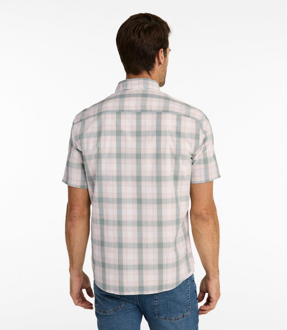 L.L.Bean | Men's Comfort Stretch Performance® Chambray Shirt, Short-Sleeve, Slightly Fitted Untucked Fit, Plaid