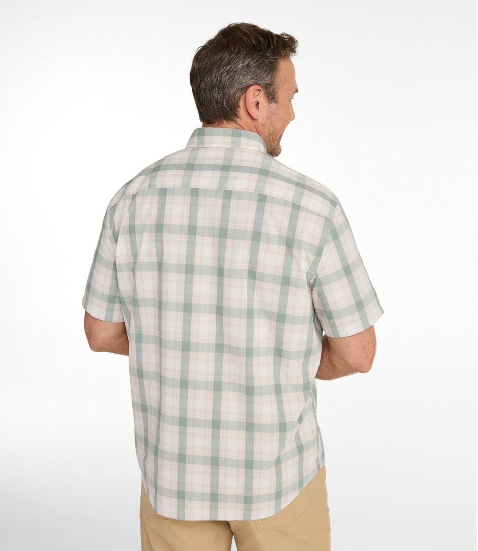 L.L.Bean | Men's Comfort Stretch Performance® Chambray Shirt, Short-Sleeve, Slightly Fitted Untucked Fit, Plaid