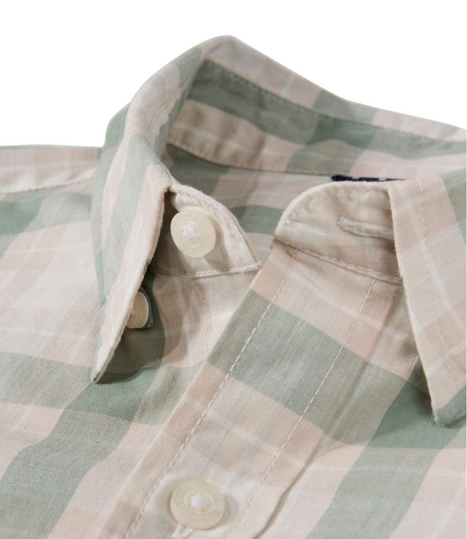 L.L.Bean | Men's Comfort Stretch Performance® Chambray Shirt, Short-Sleeve, Slightly Fitted Untucked Fit, Plaid